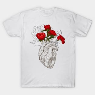 Human anatomical heart with flowers T-Shirt